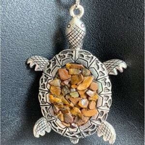 Silver Turtle Totem Pendant with Gemstones
